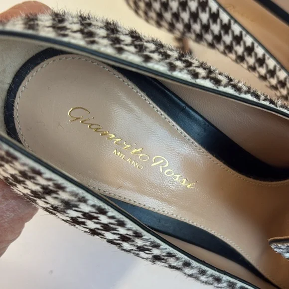 Gianvito Rossi Houndstooth Kitten-Heel Pointed Toe Loafer Pumps